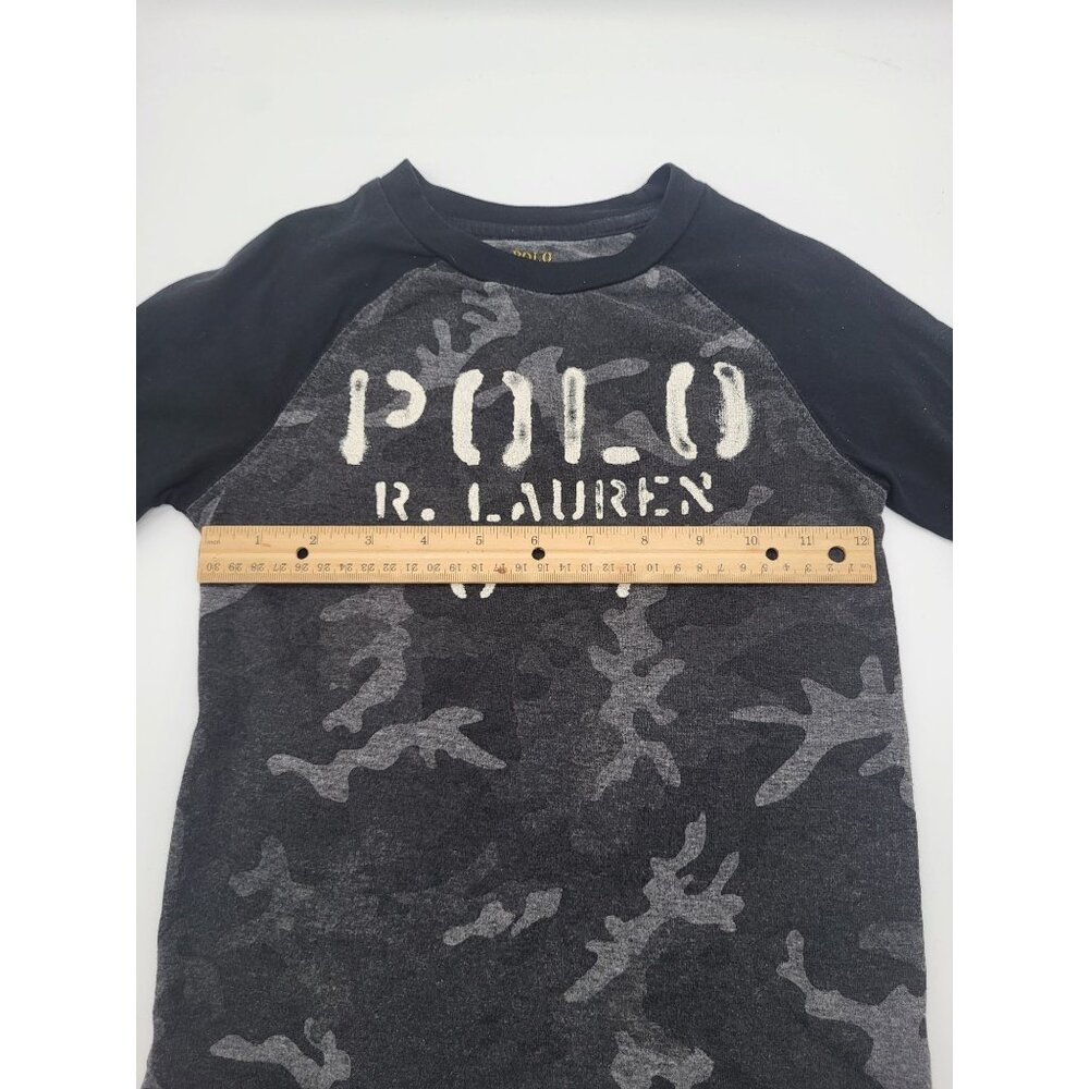 POLO Ralph Lauren Long Sleeved Black Gray Camo Graphic T Shirt Boy SZ 5 - Picture 3 of 6